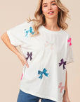 BiBi Sequin Bow Patch Short Sleeve T-Shirt