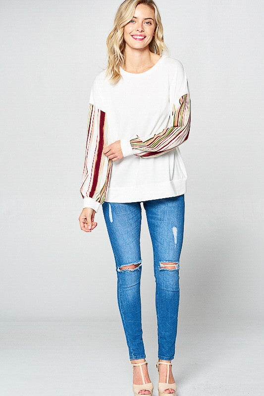 e Luna Multi Striped Solid Sweatshirt