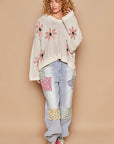 POL Floral Pattern Hooded High-Low Sweater