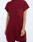 ZENANA Mock Neck Short Sleeve Sweater Dress with Pocket