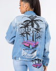 American Bazi Graphic Distressed Long Sleeve Denim Jacket