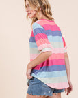 BOMBOM Striped Round Neck Half Sleeve T-Shirt