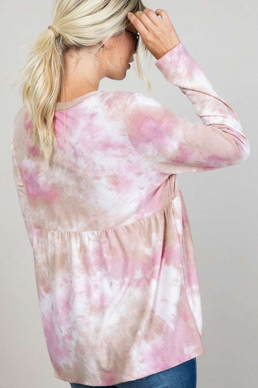 e Luna Cloud Tie Dye Casual Babydoll Top