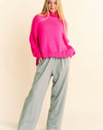 Davi & Dani Rhinestone Elastic Waist Wide Leg Pants