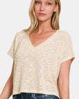 Zenana V-Neck Short Sleeve Crop T-Shirt