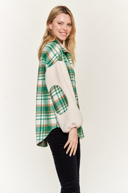 Jade By Jane Plus Size Multi Plaid Fuzzy Sleeve Jacket