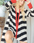 Jade By Jane Open Front Striped Draped Cardigan