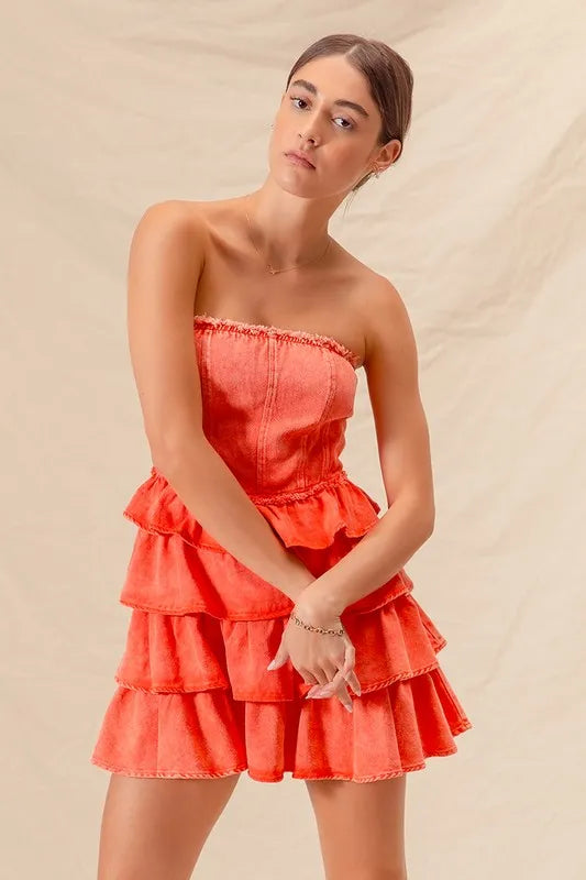 SO ME Strapless Ruffle Layered Game Day Cheer Up Dress