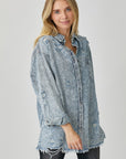 RISEN Distressed Raw Hem Denim Shirt