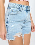 High Rise Ripped Denim Shorts - Online Only