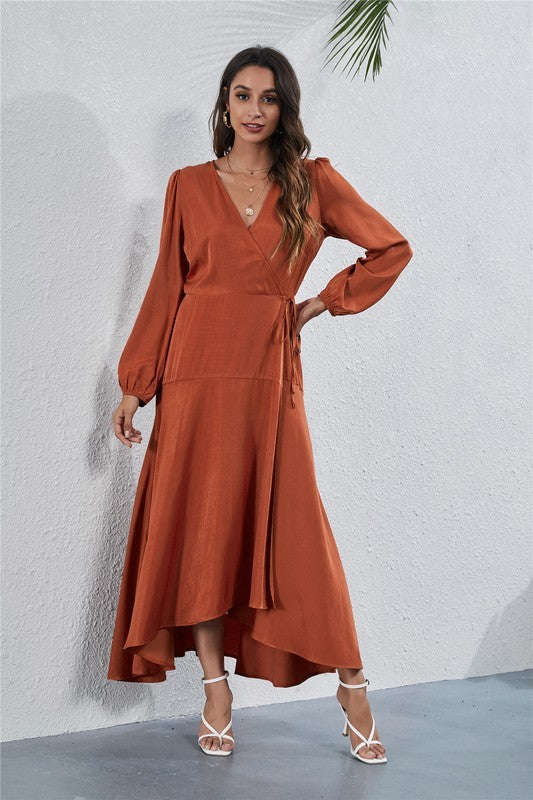 Women&#39;s V Neck Long Sleeve Maxi Dress