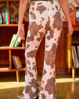 Mocha Cow Print Flared Pants