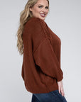 Zenana Plus Oversized Round Neck Raw Seam Melange Sweater