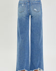 Risen Full Size High Rise Frayed Hem Wide Leg Jeans