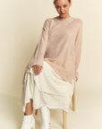 Davi & Dani High-Low Round Neck Drop Shoulder Sweater