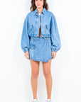 American Bazi Drawstring Waist Crop Denim Jacket