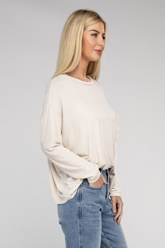 Zenana Washed Ribbed Dolman Sleeve Round Neck Top