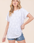 BOMBOM Floral Textured Short Sleeve T-Shirt