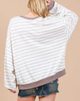 Ces Femme Striped Round Neck Drop Shoulder Sweatshirt