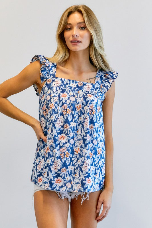 Davi &amp; Dani Floral Printed Ruffle Sleeveless Top