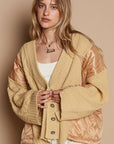 POL Quilting Patch Button Up Cable Knit Jacket