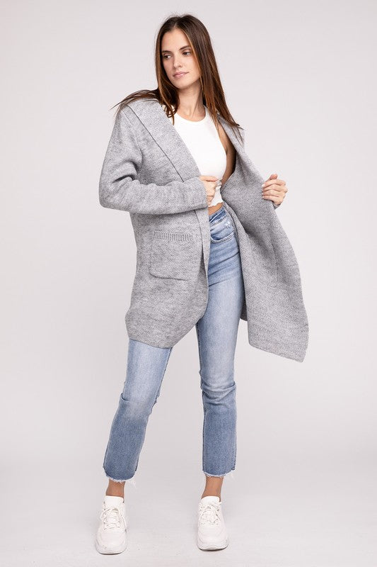 Zenana Hooded Open Front Sweater Cardigan