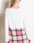 e Luna Plaid Mixed Button Front Top