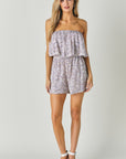 Davi & Dani Woven Leopard Print Tube Top Romper - Online Only