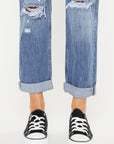 Kancan Mid Rise Distressed Straight Jeans