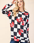 Celeste Full Size Checkered Bow Print Round Neck T-Shirt