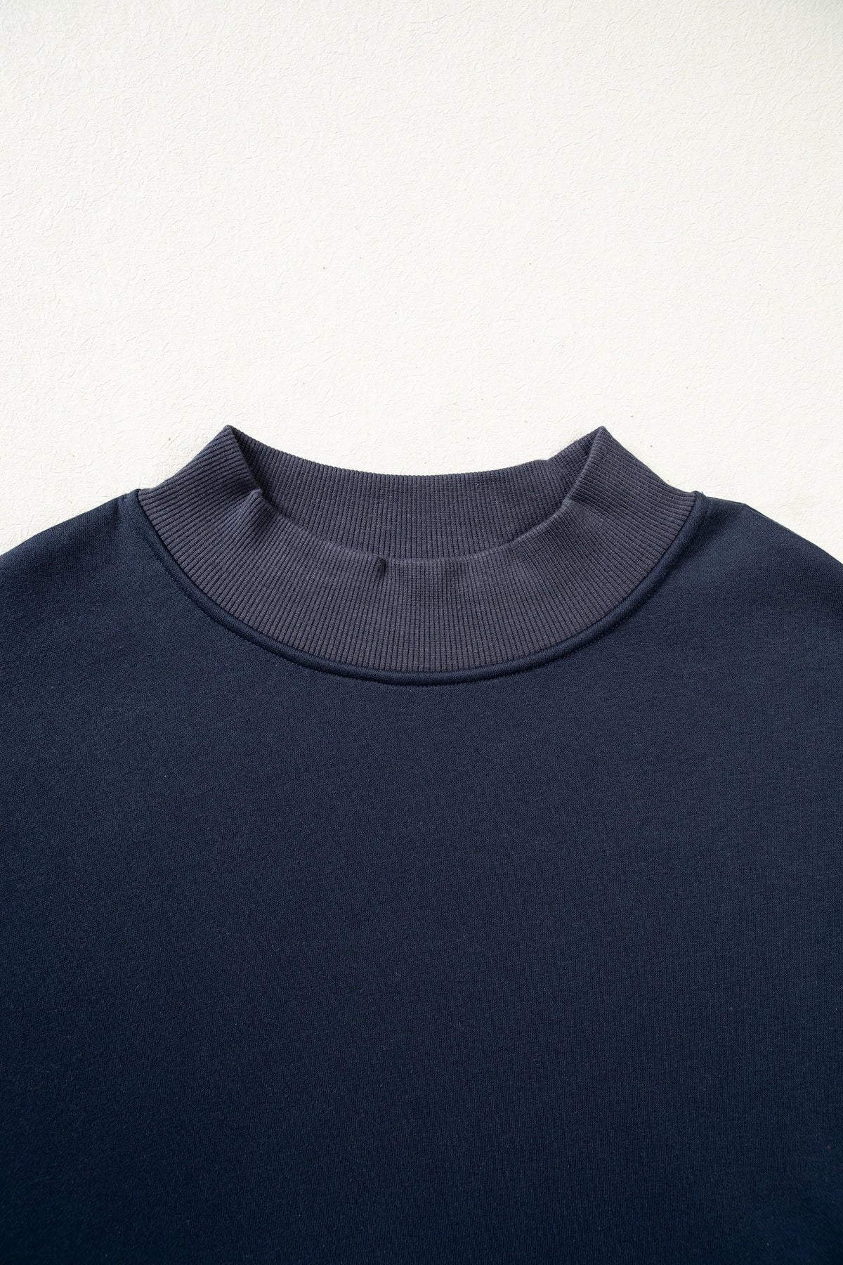 Navy Gingham Sleeve Mock Neck Sweatshirt