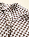 Brown Gingham Ruffle Collar Bow Cuff Blouse