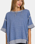 Zenana Contrast Trim Drop Shoulder T-Shirt