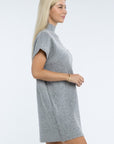 ZENANA Mock Neck Short Sleeve Sweater Dress with Pocket