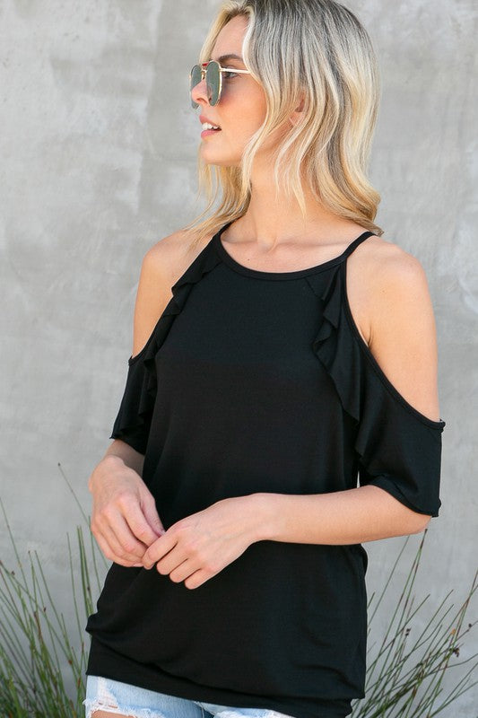 e Luna Cold Shoulder Ruffle Sleeve Top