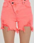 RISEN Raw Hem Asymmetrical Waist Denim Shorts