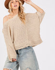 SAGE + FIG Distressed Asymmetrical Open Stitch Sweater