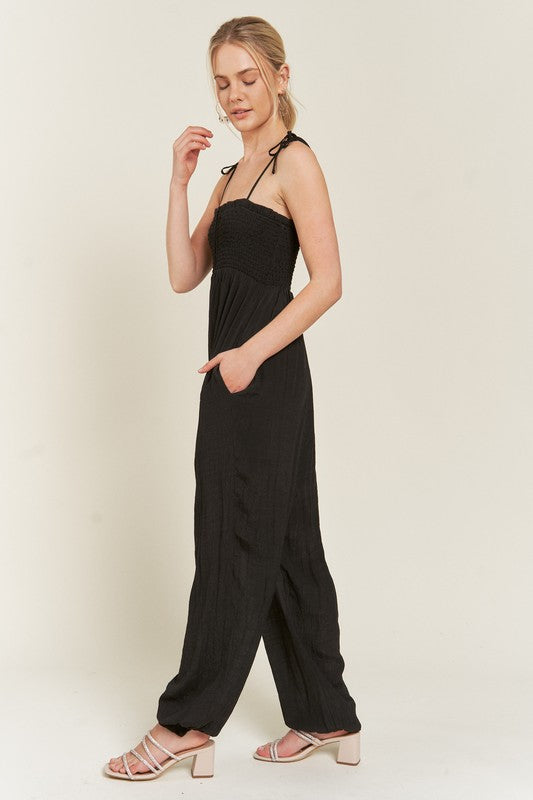 PLUS Jade By Jane Smocked Tie Strap Jumpsuit