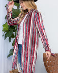 e Luna Striped Velvet Long Cardigan