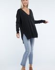 ZENANA Hi-Low Hem Front Seam Sweater