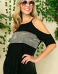 e Luna PLUS Camouflage Cold Shoulder Top