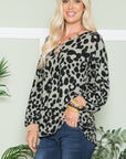 Celeste Full Size Leopard V-Neck Long Sleeve Blouse