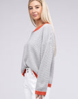 Contrast Trimmed Striped Pullover Knit