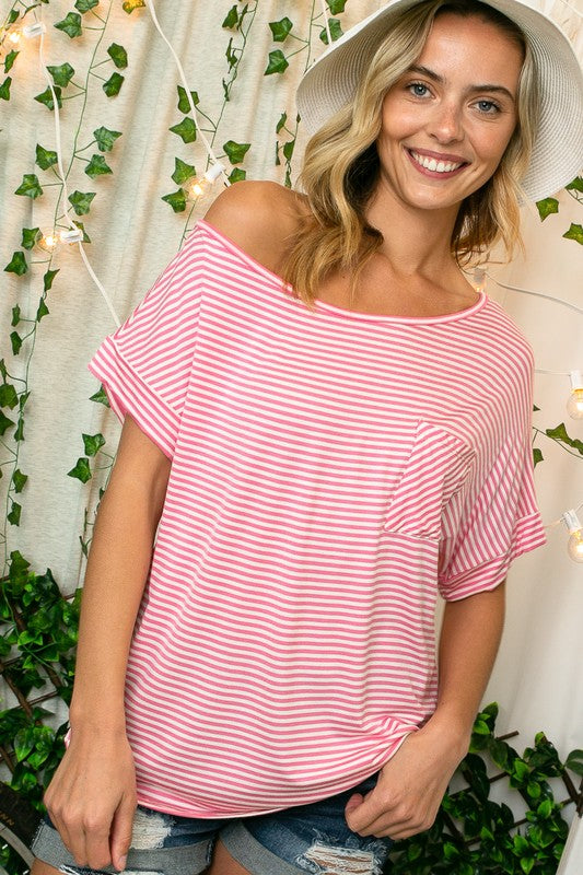 e Luna PLUS Striped Jersey Shoulder Top