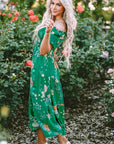 Floral Bubble Sleeve Smocked Tiered Midi Dress