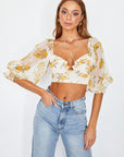 One and Only Collective Inc Chiffon Balloon Sleeved Bustier Crop Top