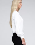 Zenana Woven Airflow V-Neck Long Sleeve Top