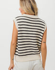 BiBi Flower Patch Striped Half Button Sweater Vest