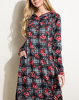 e Luna Floral and Plaid Print Sweatshirt Mini Dress