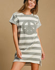 Umgee Peace Applique Striped Short Sleeve Mini Dress